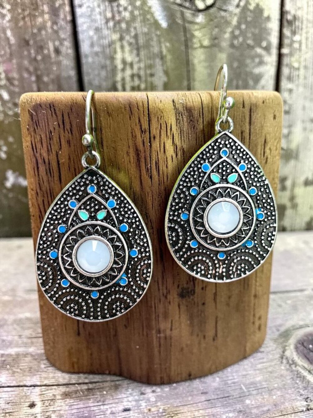 Art Deco Teardrop Drop Earrings Antique Silver - Picture 4 of 5